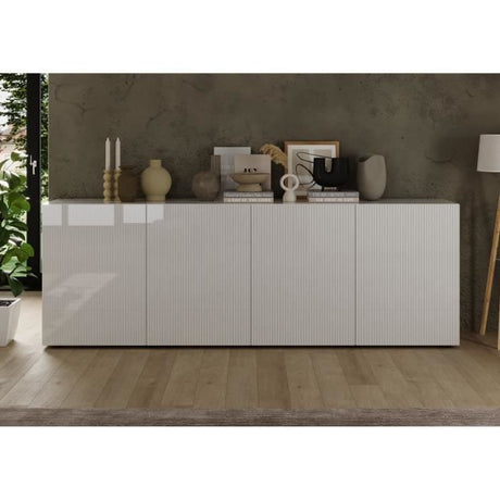 Buffet - RICCIONE - Blanc laqué brillant - 4 portes - 241 x 42 x 84 cm