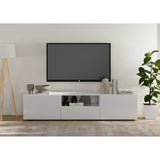 Meuble TV - RICCIONE - Blanc laqué brillant - 2 portes - 1 tiroir - 184 x 42 x 42,5 cm