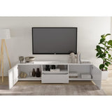 Meuble TV - RICCIONE - Blanc laqué brillant - 2 portes - 1 tiroir - 184 x 42 x 42,5 cm