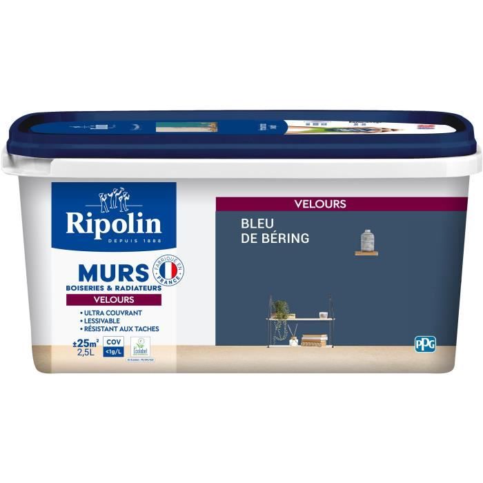 Peinture Intérieure - Ripolin - Bleu de Béring - 2,5L - Velours - Haute Opacité