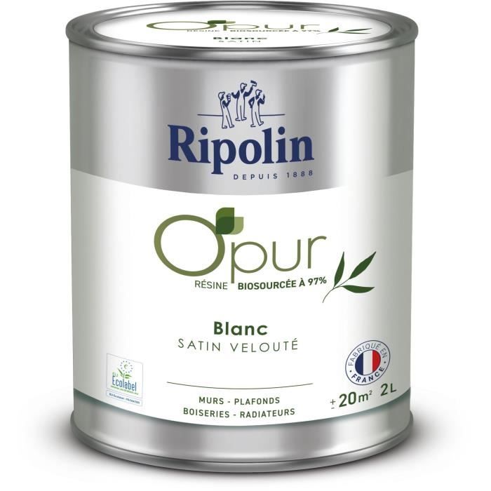 Peinture O'PUR murs, boiseries & radiateurs - RIPOLIN - 472822 - Blanc - Satin veloute - 2 L