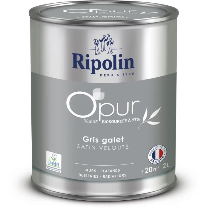 Peinture O'PUR murs, boiseries & radiateurs - RIPOLIN - 472824 - Gris galet - Satin veloute - 2 L