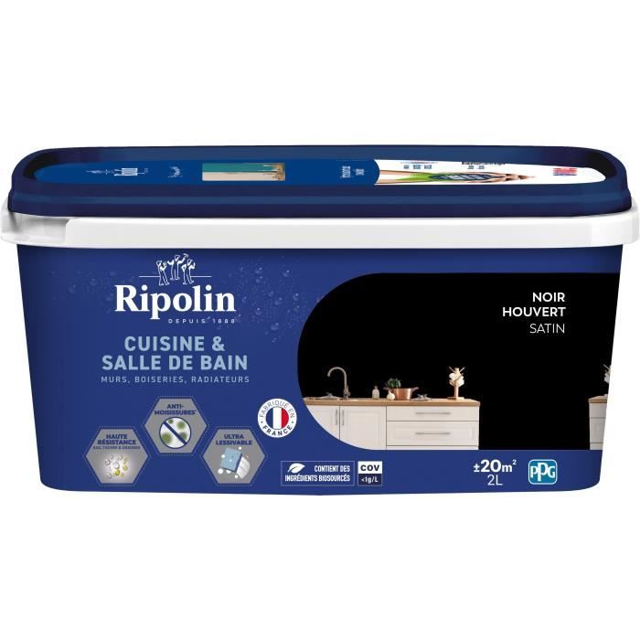 Peinture murs, boiseries, plafonds, radiateurs - RIPOLIN - Cuisine et bain - 2 L - Noir Houvert