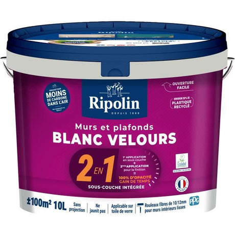 Mur & plafond 2 en 1 blanc velours - RIPOLIN - 10 L