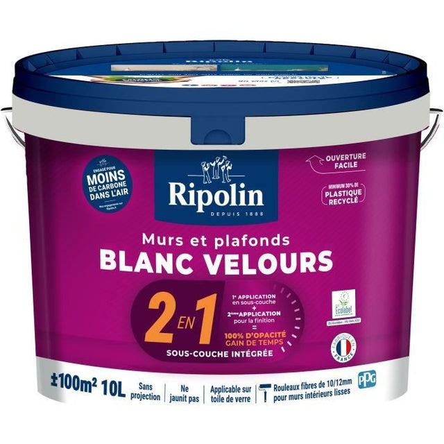 Mur & plafond 2 en 1 blanc velours - RIPOLIN - 10 L