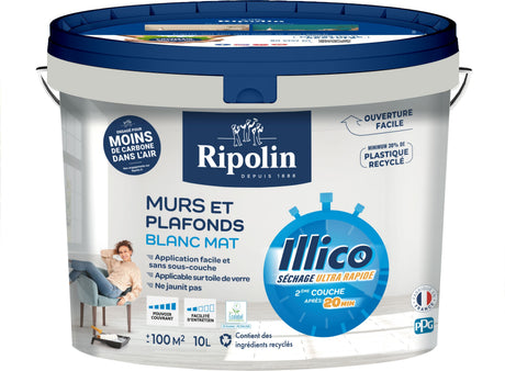 Peinture murs et plafonds - Blanc - Mat - RIPOLIN - Illico - 10 L