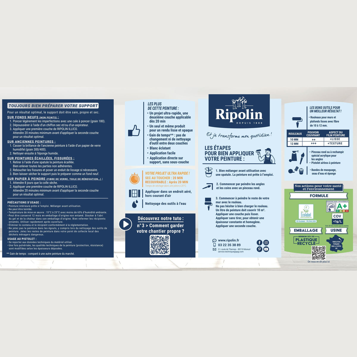 Peinture murs et plafonds - Blanc - Mat - RIPOLIN - Illico - 10 L