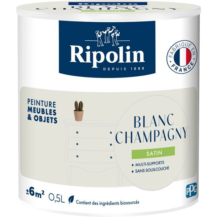 Peinture meuble et objet - Blanc champagny - Satiné - Ripolin - 0,5L