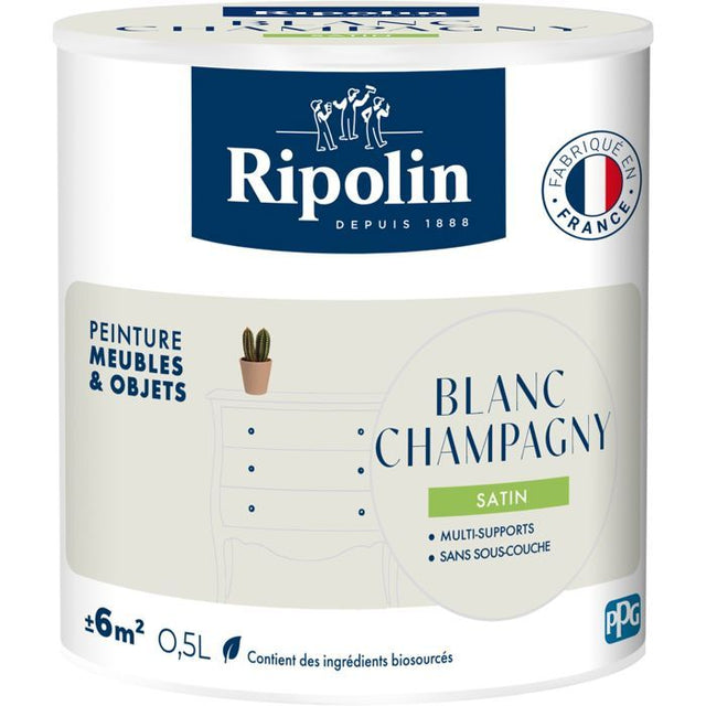 Peinture meuble et objet - Blanc champagny - Satiné - Ripolin - 0,5L