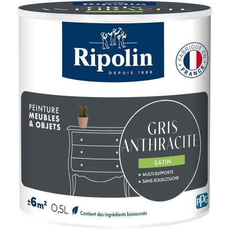 Peinture meuble et objet - Gris anthracite - Satiné - Ripolin - 0,5L