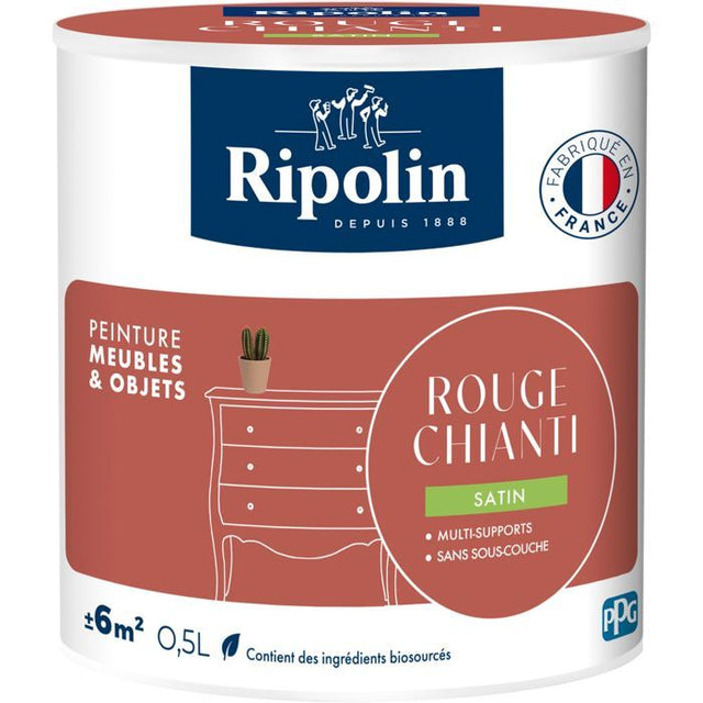 Peinture meuble et objet - Rouge chianti - Satiné - Ripolin - 0,5L