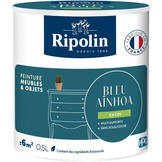 Peinture meuble et objet - Bleu ainhoa - Satiné - Ripolin - 0,5L