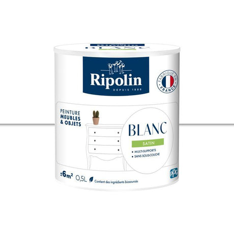 Peinture meuble et objet - Blanc - Satiné - Ripolin - 0,5L