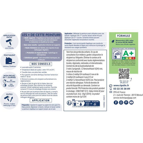 Peinture meuble et objet - Blanc - Satiné - Ripolin - 0,5L