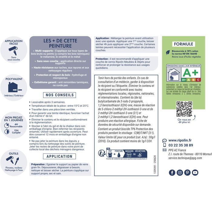 Peinture meuble et objet - Blanc - Satiné - Ripolin - 1L