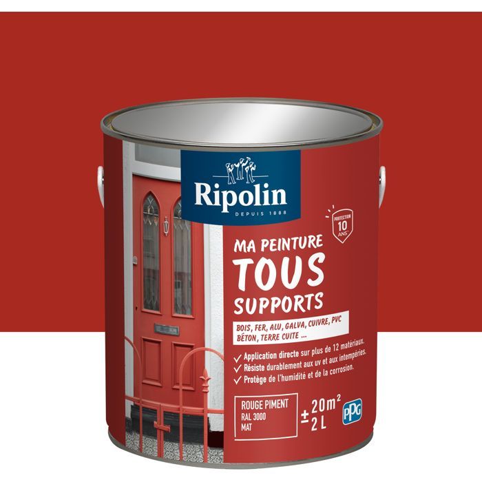 Peinture multi-supports - Rouge piment - RAL 3000 - Mat - Ripolin - 2L
