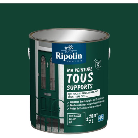 Peinture multi-supports - Vert basque - RAL 6005 - Mat - Ripolin - 2L