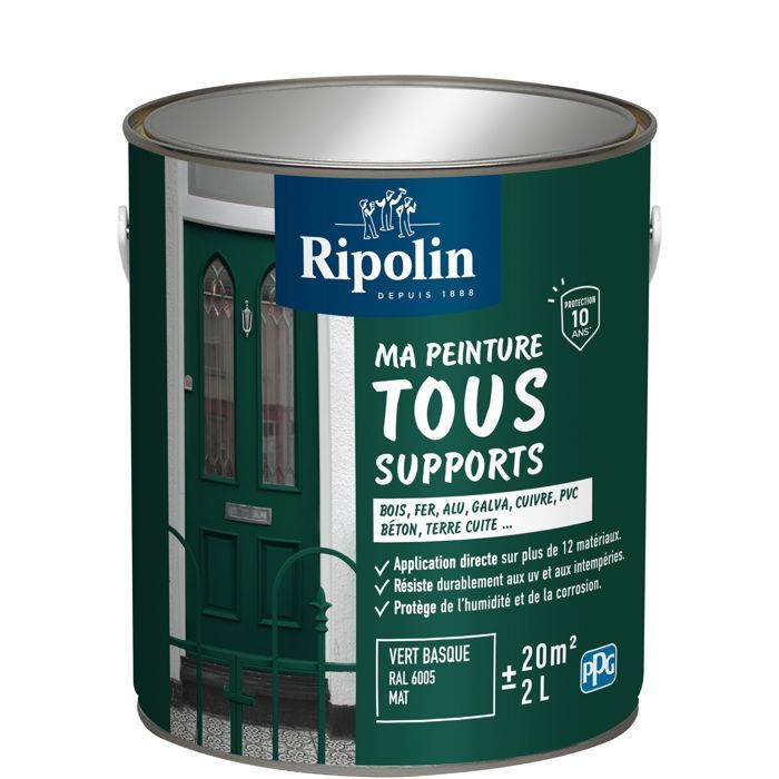 Peinture multi-supports - Vert basque - RAL 6005 - Mat - Ripolin - 2L