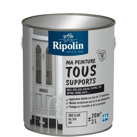 Peinture multi-supports - Gris clair - RAL 7035 - Mat - Ripolin - 2L