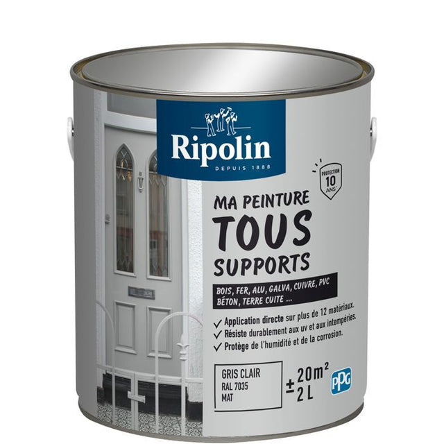Peinture multi-supports - Gris clair - RAL 7035 - Mat - Ripolin - 2L