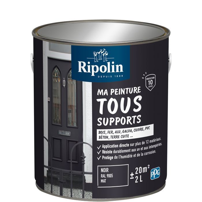 Peinture multi-supports - Noir - RAL 9005 - Mat - Ripolin - 2L