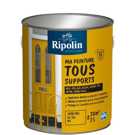 Peinture multi-supports - Jaune miel - RAL 1004 - Mat - Ripolin - 2L