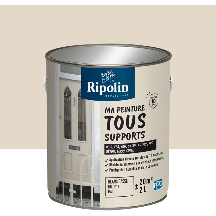 Peinture multi-supports - Blanc cassé - RAL 1013 - Mat - Ripolin - 2L