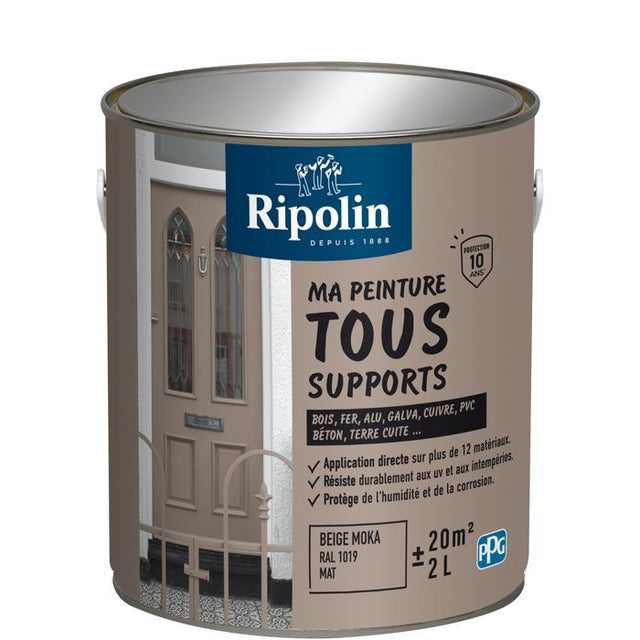 Peinture multi-supports - Beige moka - RAL 1019 - Mat - Ripolin - 2L
