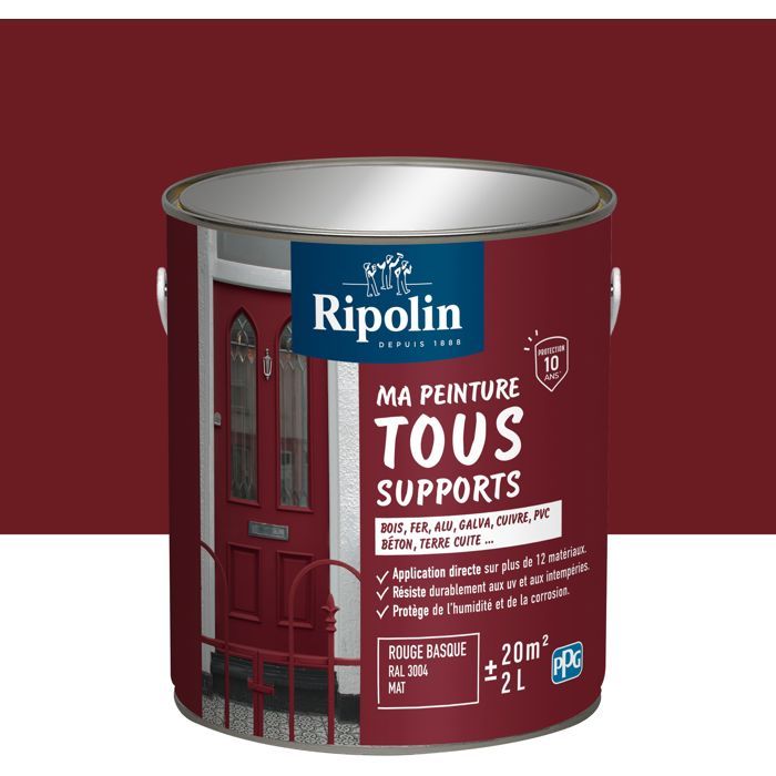 Peinture multi-supports - Rouge basque - RAL 3004 - Mat - Ripolin - 2L