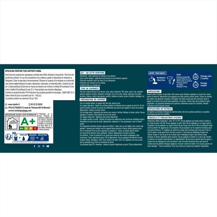 Peinture multi-supports - Bleu acapulco - RAL 5020 - Mat - Ripolin - 2L