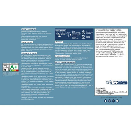 Peinture multi-supports - Bleu pastel - RAL 5024 - Mat - Ripolin - 2L