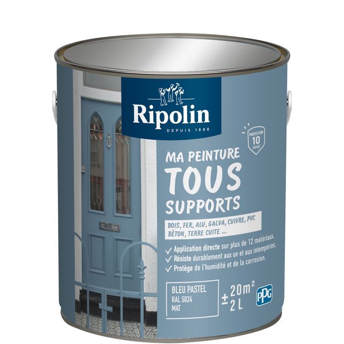 Peinture multi-supports - Bleu pastel - RAL 5024 - Mat - Ripolin - 2L