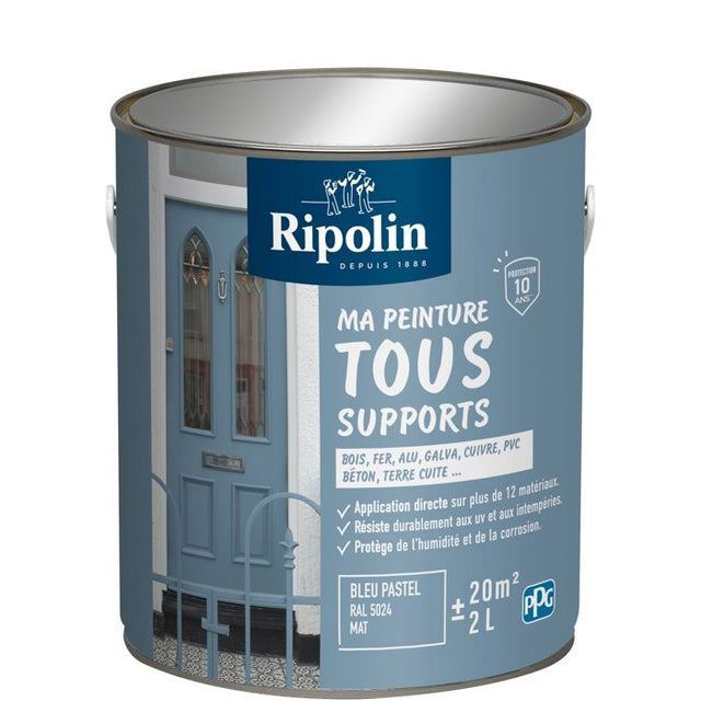Peinture multi-supports - Bleu pastel - RAL 5024 - Mat - Ripolin - 2L