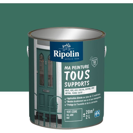 Peinture multi-supports - Vert cedre - RAL 6000 - Mat - Ripolin - 2L