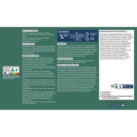 Peinture multi-supports - Vert cedre - RAL 6000 - Mat - Ripolin - 2L