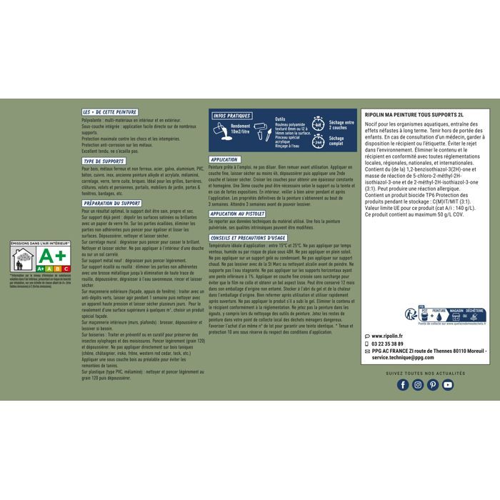Peinture multi-supports - Vert oliver - RAL 6021 - Mat - Ripolin - 2L