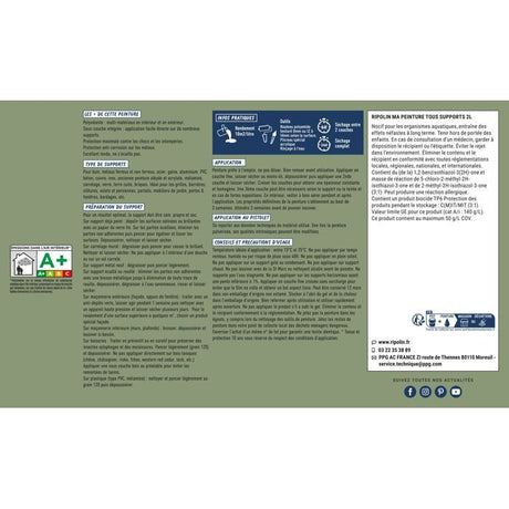 Peinture multi-supports - Vert oliver - RAL 6021 - Mat - Ripolin - 2L