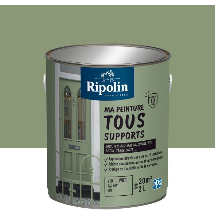 Peinture multi-supports - Vert oliver - RAL 6021 - Mat - Ripolin - 2L