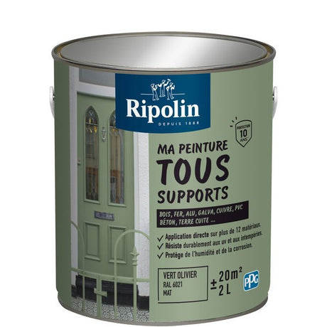Peinture multi-supports - Vert oliver - RAL 6021 - Mat - Ripolin - 2L