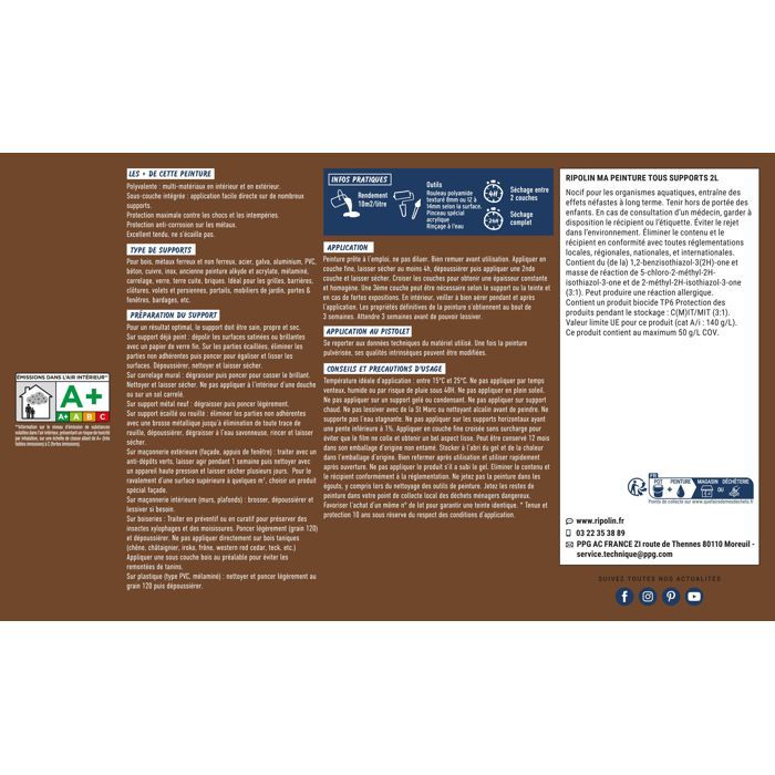 Peinture multi-supports - Châtaigner - RAL 8007 - Mat - Ripolin - 2L
