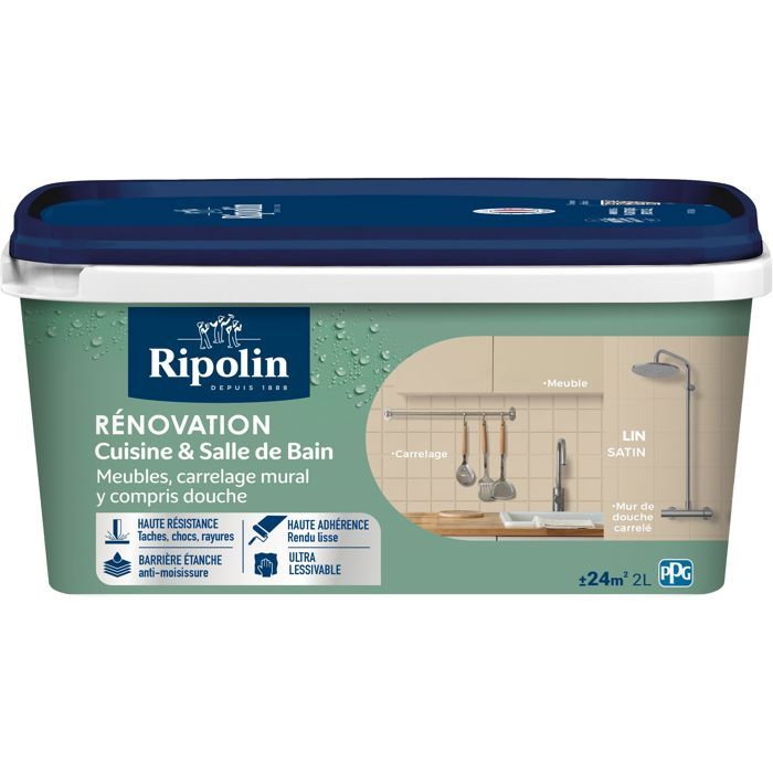 Peinture rénovation cuisine et salle de bain - Lin - Satiné - Ripolin - 2L