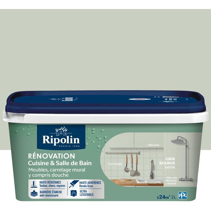 Peinture rénovation cuisine et salle de bain - Gris souris - Satiné - Ripolin - 2L