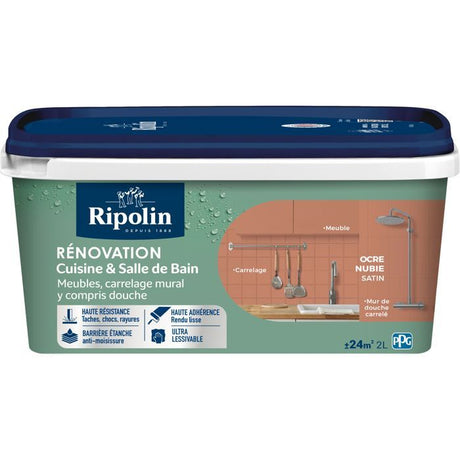 Peinture rénovation cuisine et salle de bain - Ocre nubie - Satiné - Ripolin - 2L