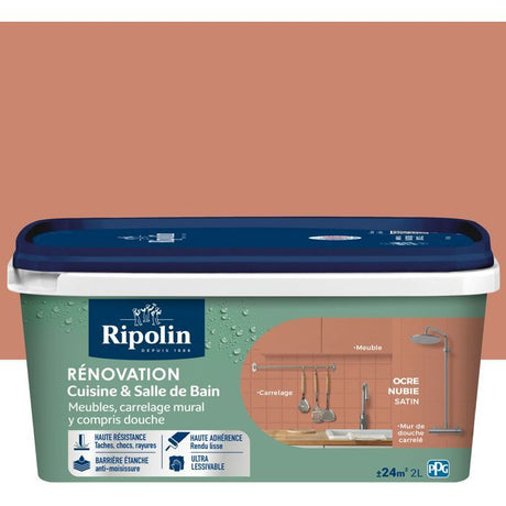 Peinture rénovation cuisine et salle de bain - Ocre nubie - Satiné - Ripolin - 2L