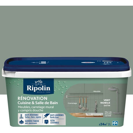 Peinture rénovation cuisine et salle de bain - Vert nobile - Satiné - Ripolin - 2L