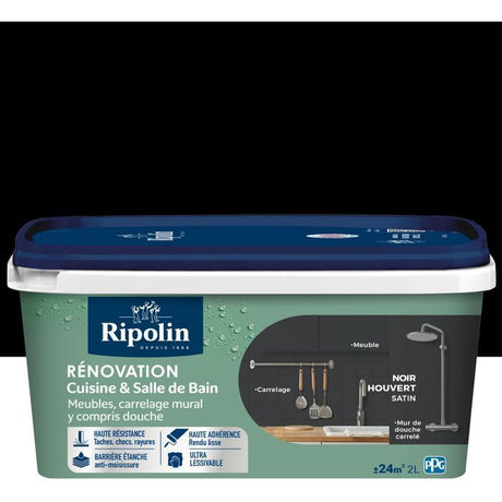 Peinture rénovation cuisine et salle de bain - Noir houvert - Satiné - Ripolin - 2L