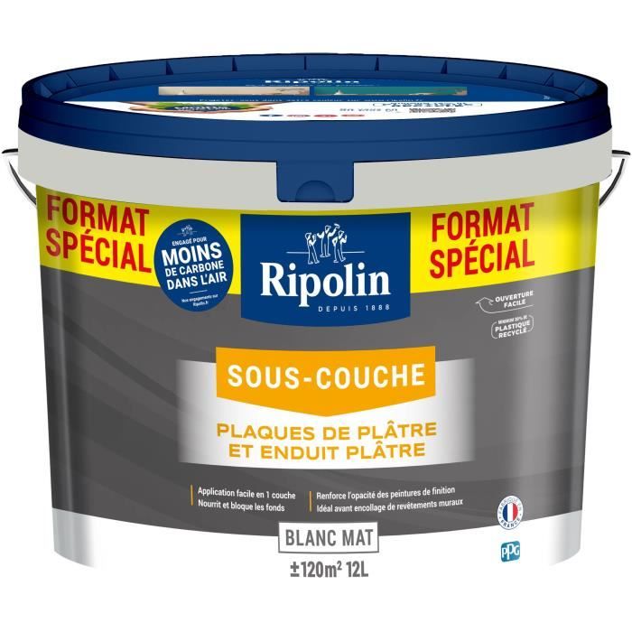 Peinture sous-couche plaque de platre - RIPOLIN - 290380 - Blanc - Mat - 12 L