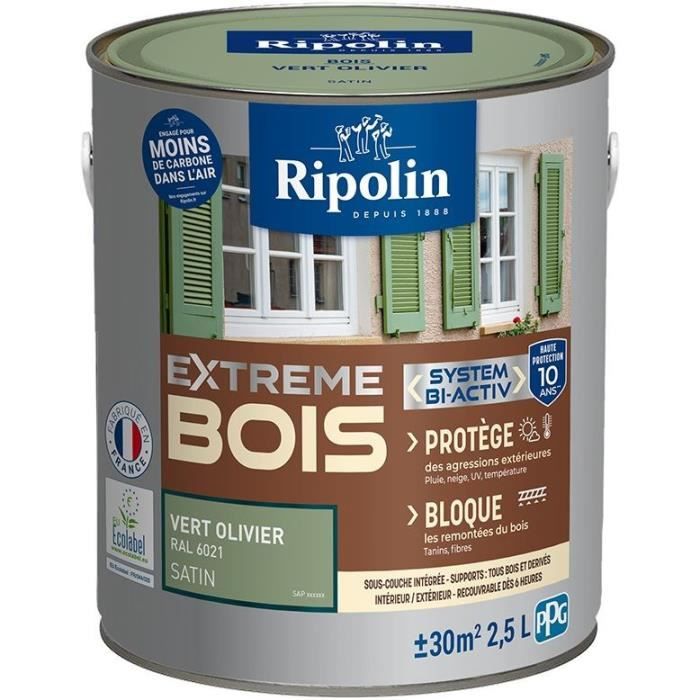 RIPOLIN Peinture pour bois intérieur et extérieur - Vert olivier Ral 6021 satin - 2,5 L