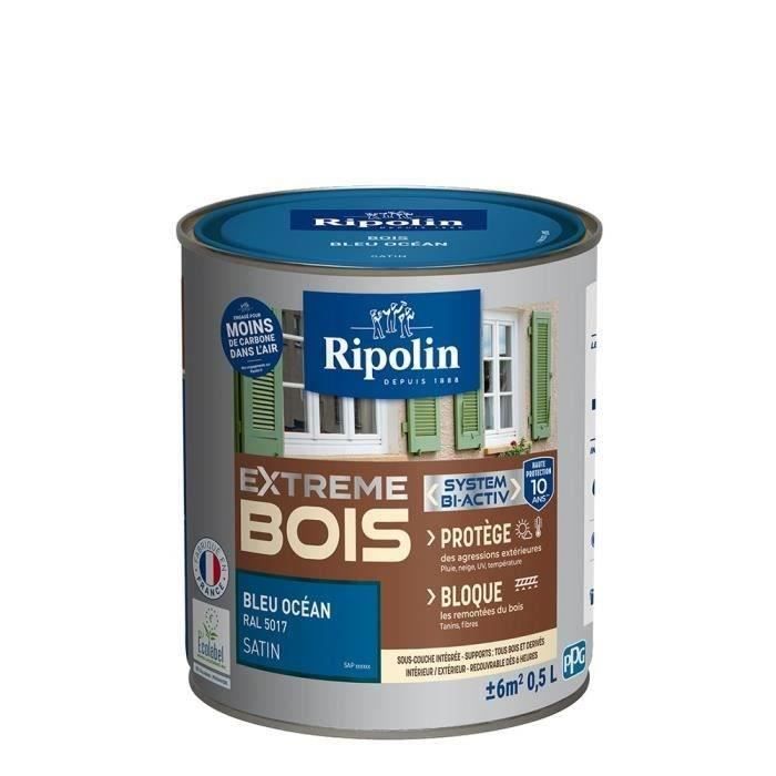 RIPOLIN Peinture Bois Satin Haute Protection 10 ans qui Protege et Magnifie vos Bois - Bleu océan