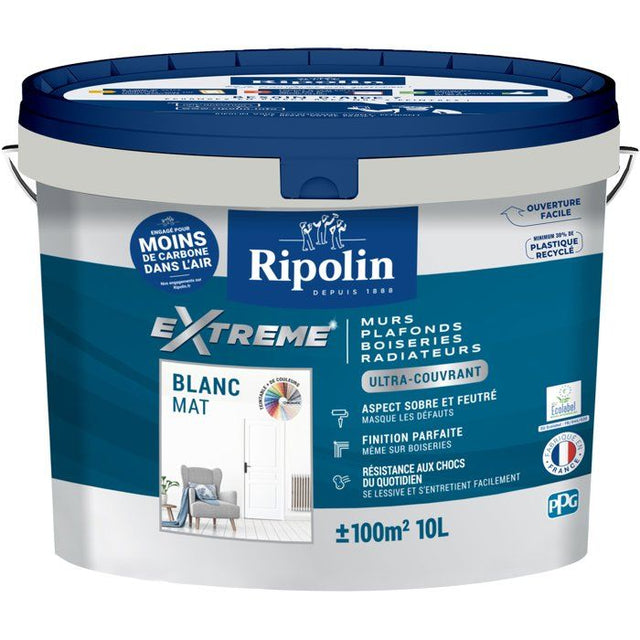 Peinture mur et plafond monocouche mat blanc 10L Ripolin